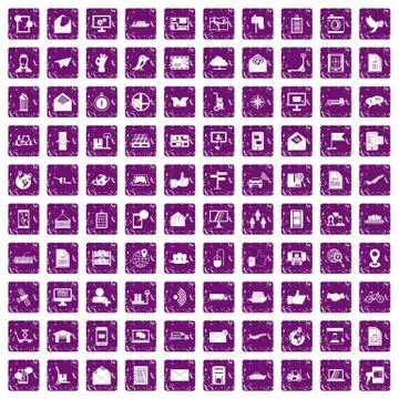 100 post and mail icons set grunge purple Illustrazione stock