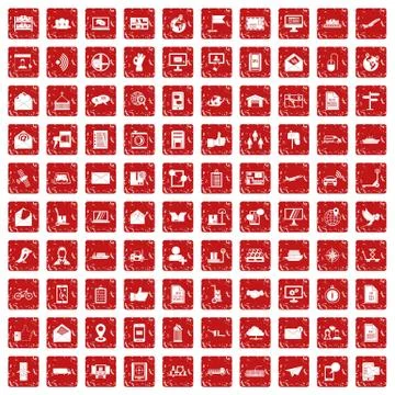 100 post and mail icons set grunge red 스톡 일러스트
