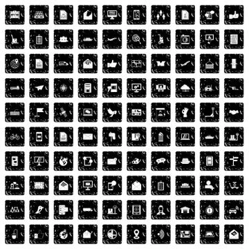 100 post and mail icons set, grunge style Illustration
