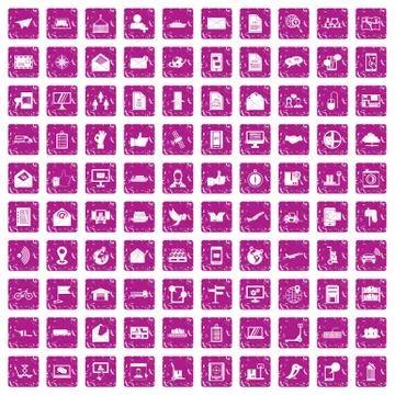100 post and mail icons set grunge pink 스톡 일러스트
