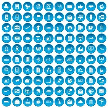 100 post and mail icons set blue Illustrazione stock
