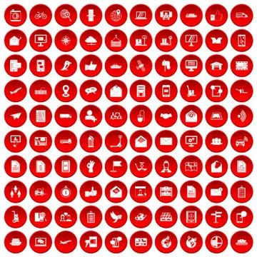 100 post and mail icons set red Illustration