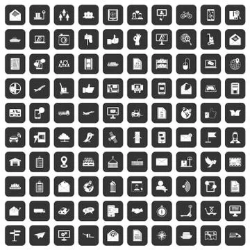 100 post and mail icons set black Illustration