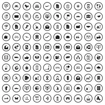 100 post and mail icons set in simple style Illustration