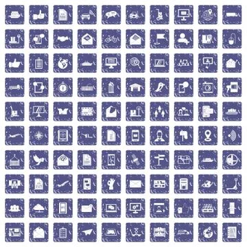 100 post and mail icons set grunge sapphire Illustrazione stock