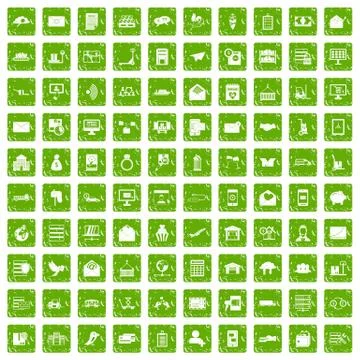 100 postal service icons set grunge green Illustrazione stock