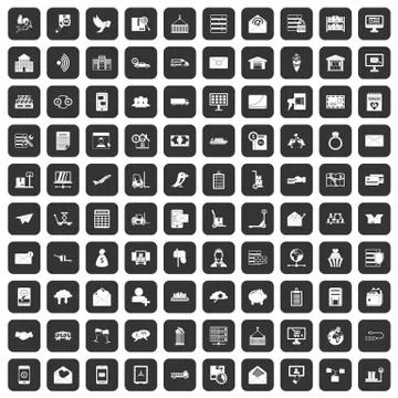 100 postal service icons set black Illustrazione stock