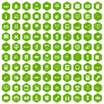100 printer icons hexagon green Stock Illustration
