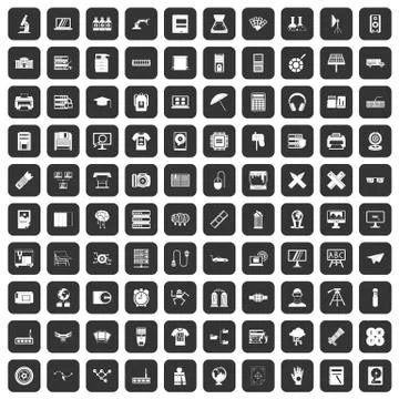 100 printer icons set black Stock Illustration