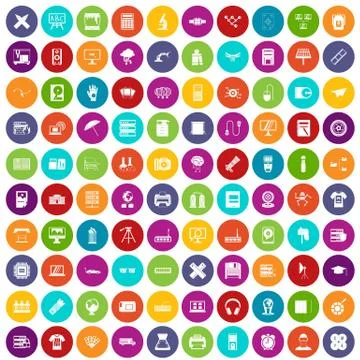 100 printer icons set color Stock Illustration
