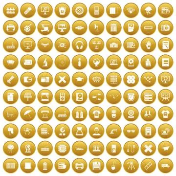 100 printer icons set gold Stock Illustration