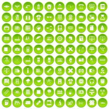 100 printer icons set green circle Stock Illustration