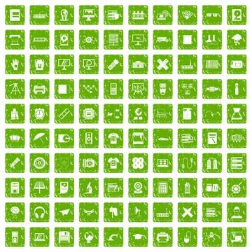 100 printer icons set grunge green Stock Illustration