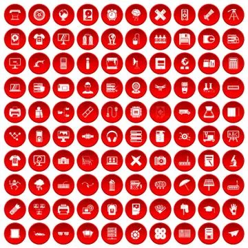 100 printer icons set red Stock Illustration