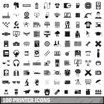 100 printer icons set, simple style Stock Illustration