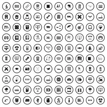 100 printer icons set, simple style Stock Illustration