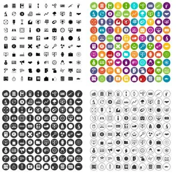 100 problem solving icons set vector variant Stock Illustration