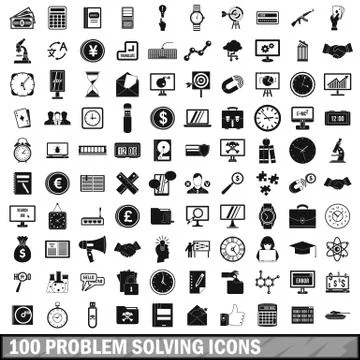 100 problem solving icons set, simple style 스톡 일러스트