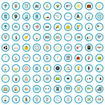 100 problem solving icons set, flat style 스톡 일러스트