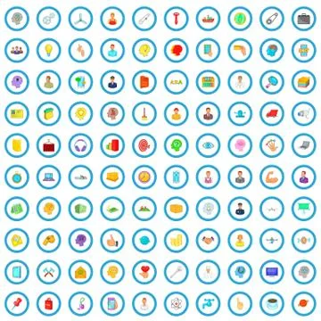 100 professional support icons set, cartoon style Stockillustratie