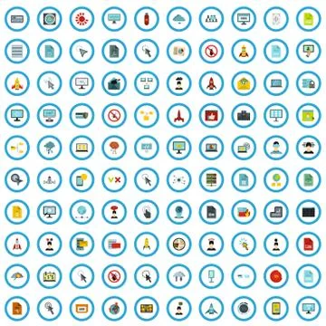 100 program support icons set, flat style 库存插图