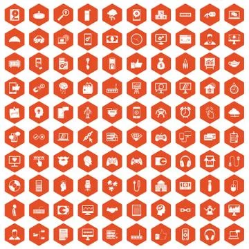 100 programmer icons hexagon orange Stock-Illustration