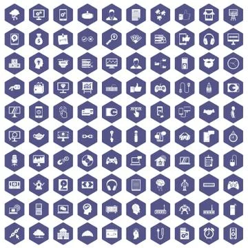 100 programmer icons hexagon purple Stock-Illustration