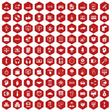 100 programmer icons hexagon red 스톡 일러스트