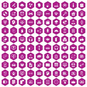 100 programmer icons hexagon violet Stock-Illustration