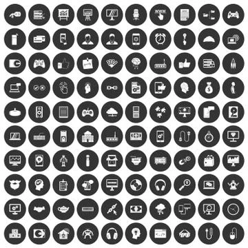 100 programmer icons set black circle イラスト素材
