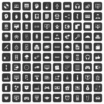 100 programmer icons set black Stock-Illustration