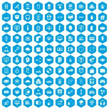 100 programmer icons set blue Stock-Illustration