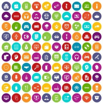 100 programmer icons set color Stock Illustration