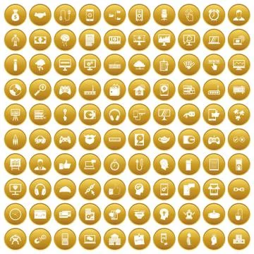 100 programmer icons set gold Stock-Illustration