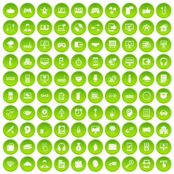 100 programmer icons set green circle Stock-Illustration