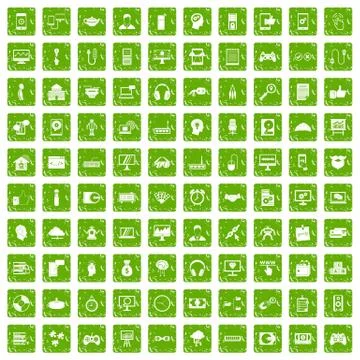100 programmer icons set grunge green Stock-Illustration
