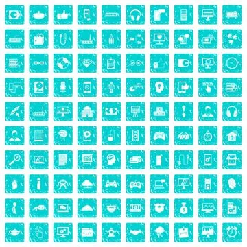 100 programmer icons set grunge blue Stock-Illustration