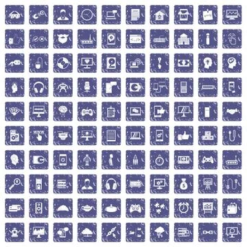 100 programmer icons set grunge sapphire Stock-Illustration