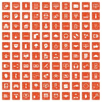 100 programmer icons set grunge orange Stock-Illustration