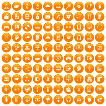 100 programmer icons set orange Stock-Illustration
