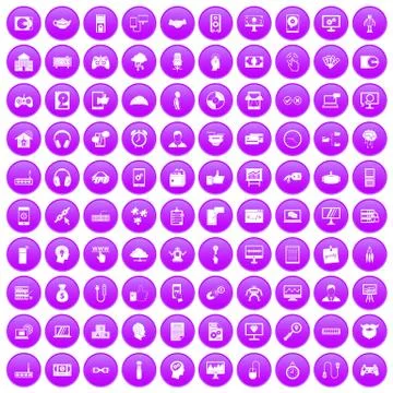 100 programmer icons set purple Stock-Illustration
