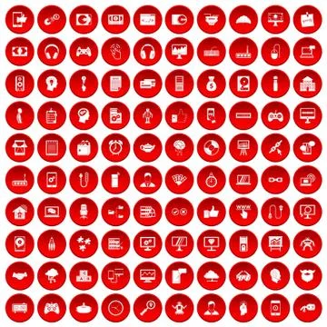 100 programmer icons set red イラスト素材