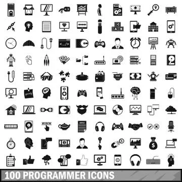100 programmer icons set, simple style Stock-Illustration