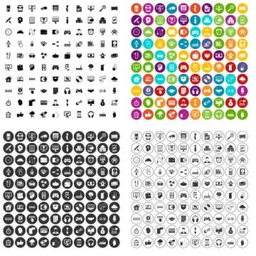 100 programmer icons set variant 스톡 일러스트