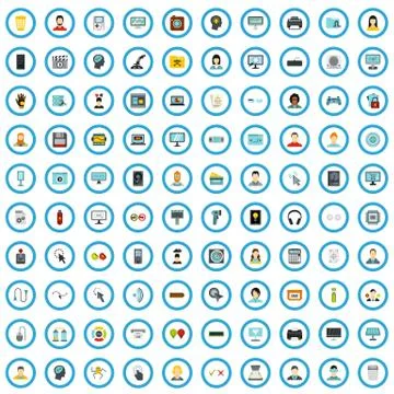 100 programming icons set, flat style Stock Illustration