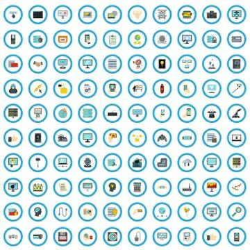 100 programming review icons set, flat style 스톡 일러스트