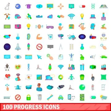 100 progress icons set, cartoon style 스톡 일러스트