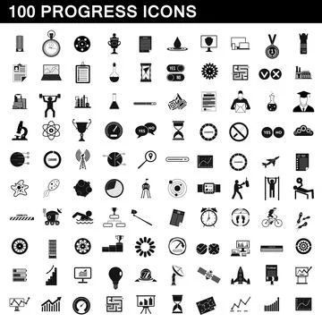 100 progress icons set, simple style Stock Illustration
