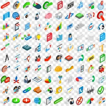 100 project management icons set, isometric style Ilustração Stock