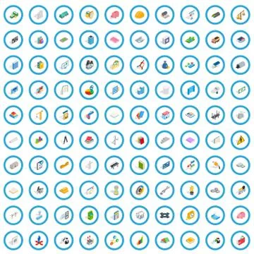 100 project planning icons set, isometric 3d style Stock Illustration
